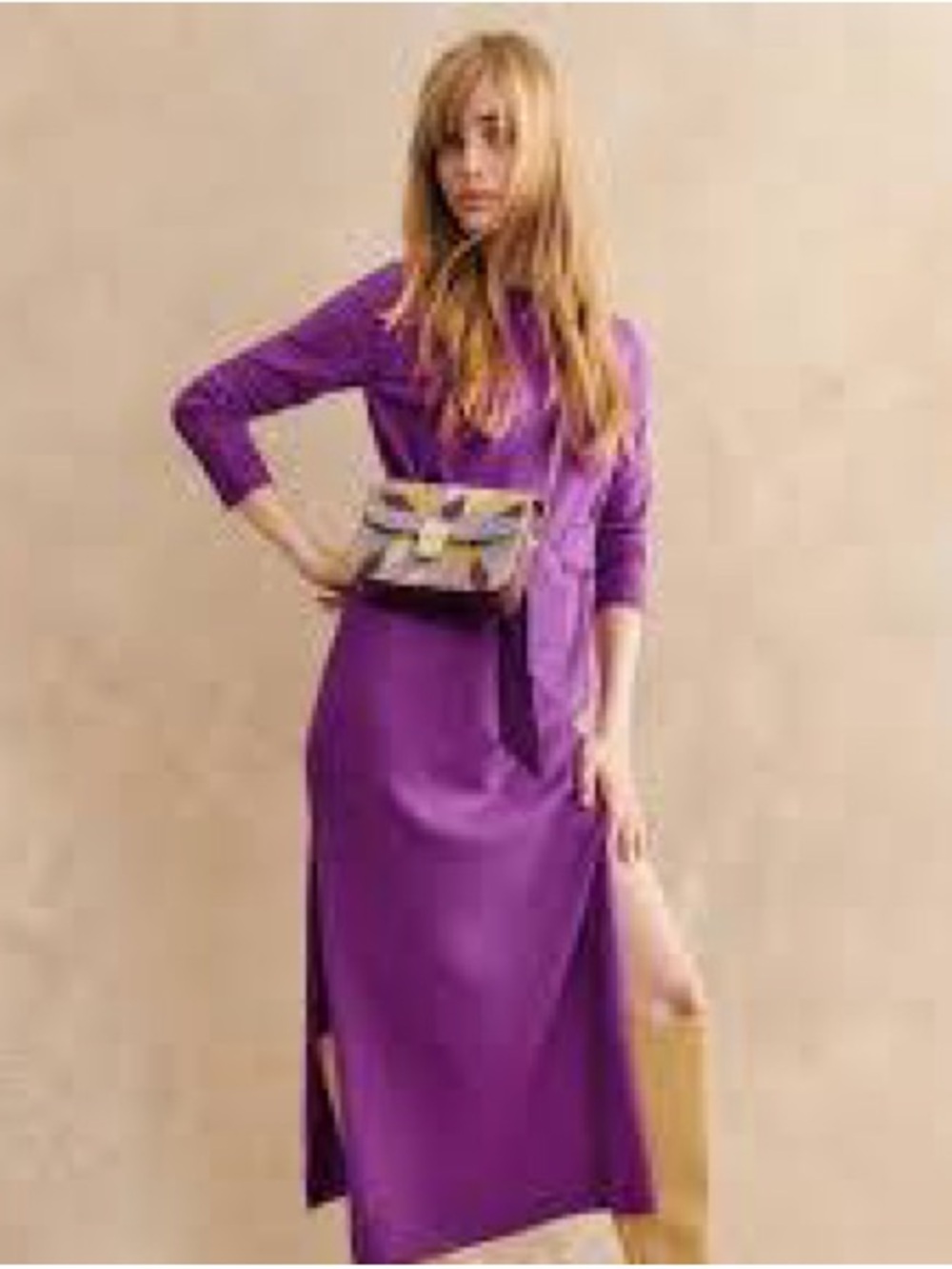 Sezane 100% merino wool Women’s Purple Belted Midi Sweater Dress with slits - M